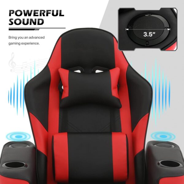 MoNiBloom Massage Gaming Recliner Chair with Speakers, Ergonomic Lumbar Neck Support and Armrests with Cup Holders, Swivel Gaming Chair for Adult Teen, Red