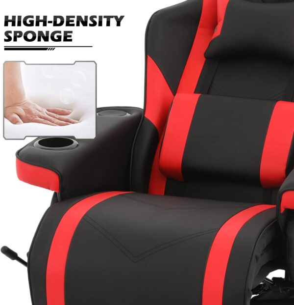 MoNiBloom Massage Gaming Recliner Chair with Speakers, Ergonomic Lumbar Neck Support and Armrests with Cup Holders, Swivel Gaming Chair for Adult Teen, Red