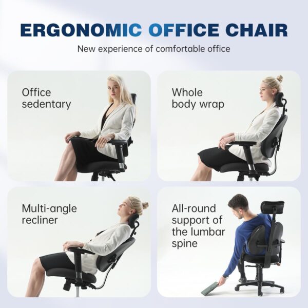 Ergonomic Office Chair with Lumbar Support,360° Rotation,Memory Foam Cushion,and Adjustable Features for Ultimate Comfort During Gaming,Work, and Study.