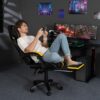 HOFFREE Gaming Chair Massage with Speakers Bluetooth and Footrest Big and Tall Video Game Chair for Heavy People 400lb with Massager for Adults Yellow and Black