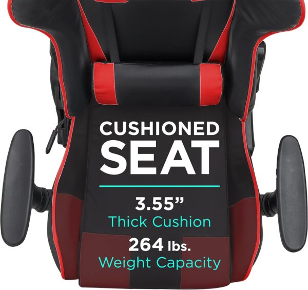 Gaming Chair with Fold-Away Footrest, Height Adjustable Gamer Chair & Support Pillows and 2D T-Armrests Deluxe Leather Reclining Office Chair, Black/Red