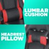 Gaming Chair with Fold-Away Footrest, Height Adjustable Gamer Chair & Support Pillows and 2D T-Armrests Deluxe Leather Reclining Office Chair, Black/Red