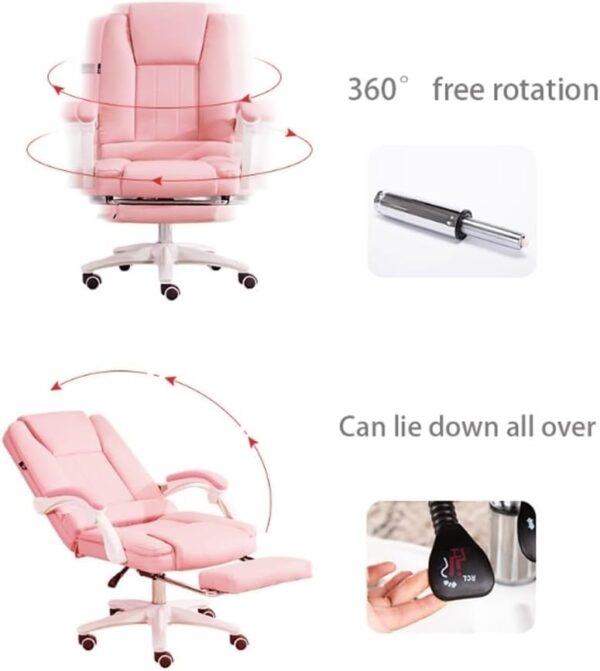 Pink Ergonomic Office Chair with Adjustable Headrest Footrest Reclining Backrest 360 Swivel Gaming Computer Desk Chair for Home Office