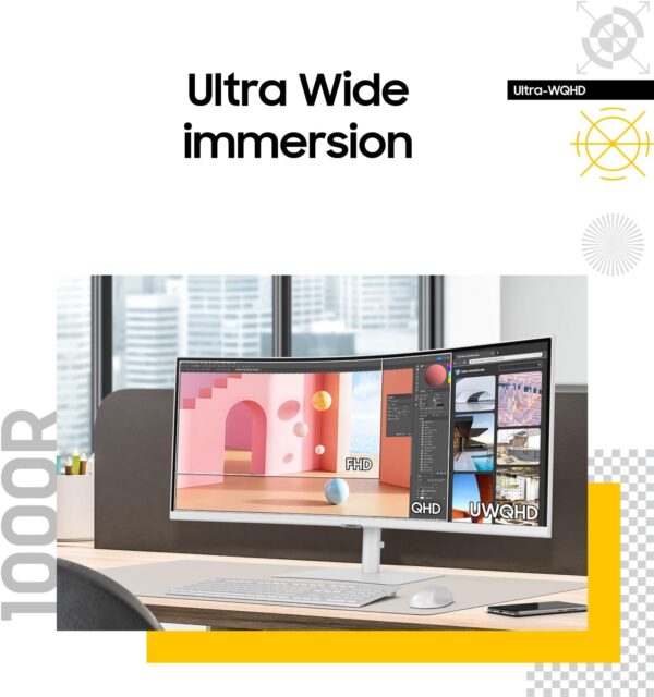 SAMSUNG 34” ViewFinity S65TC Series Ultra-WQHD 1000R Curved Computer Monitor, HDR10, 100Hz, AMD FreeSync, Thunderbolt 4, Height Adjustable Stand, Built-in Speakers, Eye Care, LS34C650TANXGO, 2024
