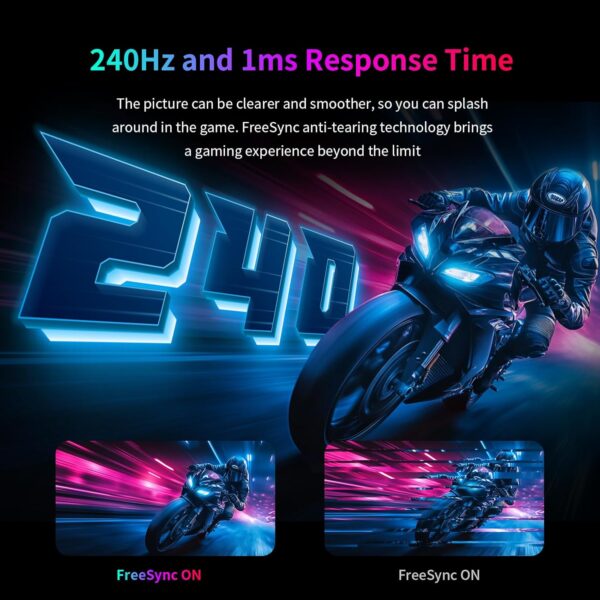 27 Inch Gaming Monitor 240Hz 1440P QHD Computer Monitor, FreeSync G-Sync Compatible, 1ms 2K Gamer Monitor with HDR, 130% sRGB, HDMI DisplayPort, Tilt Adjustable, Eye Care,H27E22S