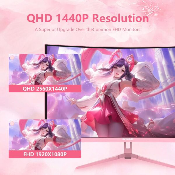 Pink 27 inch Curved Gaming Monitor 180Hz,QHD 1080P,1800R LED Display,Pink Computer Monitor,1ms (MPRT),FreeSync,Eye-Care Technology, DP, HDMI Port for Gaming Home Office,VESA(75mm*75mm)