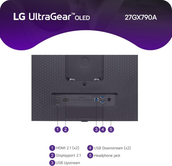 LG 27GX790A-B 27-inch Ultragear OLED Gaming Monitor QHD 1440p 480Hz, 0.03ms, DisplayPort 2.1, True Black 400, NVIDIA G-Sync, AMD FreeSync Premium Pro, HDMI, USB, Tilt/Height/Swivel/Pivot Stand, Black