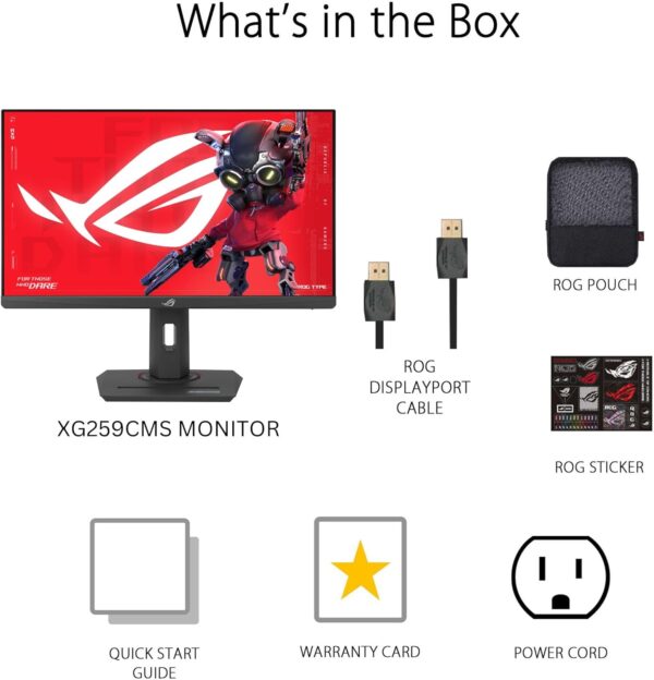 ASUS ROG Strix 24.5” USB-C HDR400 Gaming Monitor (XG259CMS)–Full HD 1080p, 310Hz, 1ms, Fast IPS, 110% SRGB, Extreme Low Motion Blur Sync, G-SYNC Compatible, DisplayWidget, Tripod Socket, 3yr Warranty