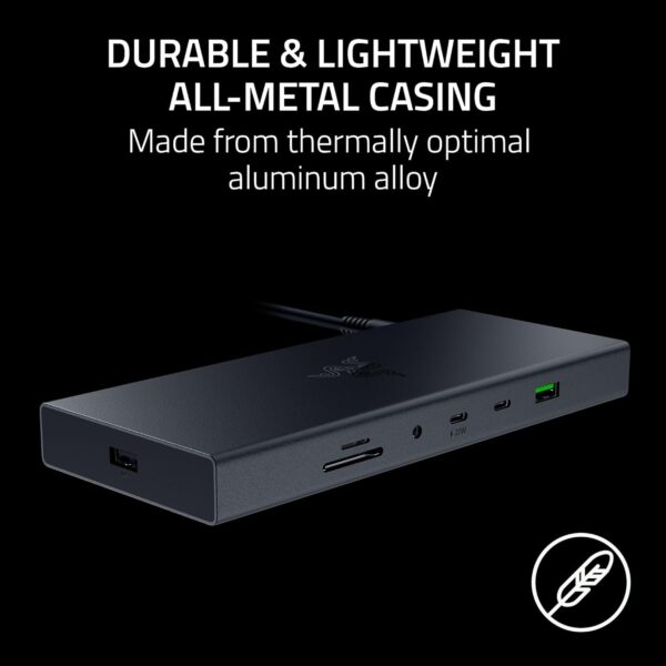 Razer USB 4 Dock: 14 Ports (Type C, Type A, HDMI, DP, Ethernet, SD, 3.5mm) - Dual Monitor Up to 4K 120 Hz - Laptop & Phone Fast Charge - Durable Lightweight Casing - Windows & Mac Compatible - Black