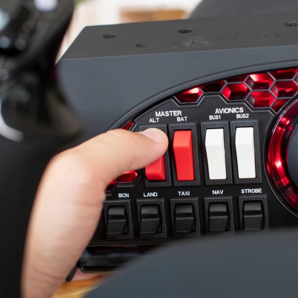 Honeycomb Alpha Flight Controls Yoke & Switch Panel — Flight Simulator Yoke w/ 180° Rotation, Steel Shaft, Ignition Switch, Fully-Equipped Handles, Dual Mounting — Compatible w/PC & Mac