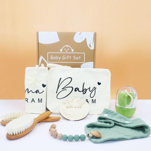 8 Packs Baby Essentials Baby Shower Gifts New Mom Gifts Baby Gifts Gender Neutral - Baby Brush and Comb Set - Non-Toxic No Pungent Smell - Baby Nail Clippers,Bags, Bibs Love Gifts Practical and Cute