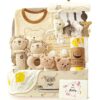 9pcs Newborn Baby Gifts for Boys Girls, Baby Shower Gifts for Baby Infant Toys 0-6 Months with 2 Rattle & Seat Toy, Blanket/Onesies/Bib/Socks/Memory/Carry Box, New Born Essential Stuff Gift