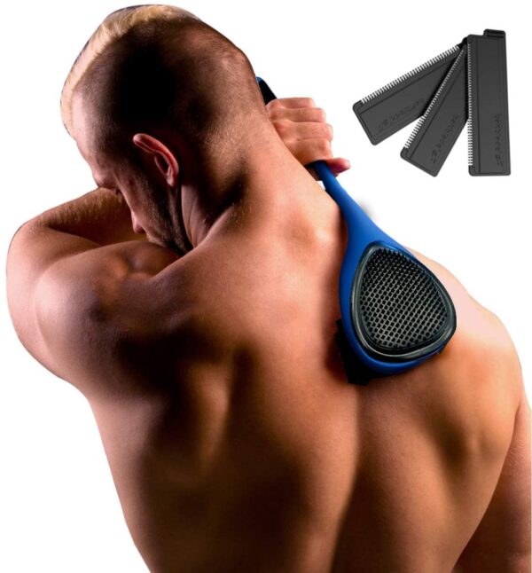 BAKblade 2.0/ELITE PLUS - Back Hair Removal and Body Shaver (DIY), Easy to Use Ergonomic Handle for a Close, Pain-Free Shave, 3 of the Wet or Dry Disposable Razor Blades, Scrubbing Sleeve Included