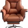 Comfortable Executive Office Chair with Padded Armrests and Footrest Reclining High Back Leather Desk Chair Ergonomic Computer Gaming Chair for Adults(Brown)