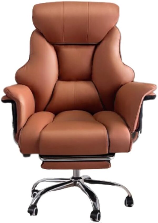 Comfortable Executive Office Chair with Padded Armrests and Footrest Reclining High Back Leather Desk Chair Ergonomic Computer Gaming Chair for Adults(Brown)