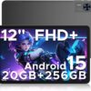 DOOGEE T36(2025) Android 15 Tablet,12 inch Tablet 20GB+256GB/ 2TB Expand Octa-Core Gaming Tablets,8800mAh,FHD+ Touchscreen with sim Card Slot,WiFi 5,Dual Camera,BT5.0,Widevine L1,Black