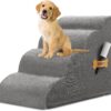 Dog Stairs, Romrol Dog Steps Ramp for High Bed and Couch, Dogs Ramp with Durable Non-Slip Waterproof Fabric Cover, Pet Stairs for Small Dogs and Cats or Pets Joints, 4-Tiers,Grey