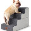 Dog Stairs for Small Dogs - Pet Stairs 2 in 1 with Zippers Suitable for Couch and Bed, 30D Foam Dog Steps with Non Slip Bottom Grey 4 Steps, Grey