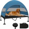 Elevated Dog Bed with Canopy, Raised Outdoor Dog Cot with Stable Anti-Slip Feet, Pet Bed with Removable Canopy Shade Tent, Dog Bed for Indoor Outdoor (Blue, 50.0" L x 32.0" W x 42.5" Th)