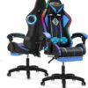 Gaming Chair with Bluetooth Speakers and RGB LED Lights Ergonomic Massage Video Game Chair with Footrest High Back with Lumbar Support Blue and Black