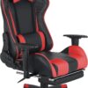 Gaming Chair with Fold-Away Footrest, Height Adjustable Gamer Chair & Support Pillows and 2D T-Armrests Deluxe Leather Reclining Office Chair, Black/Red