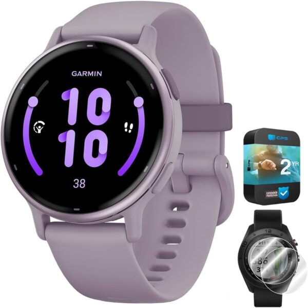 Garmin 010-02862-13 Vivoactive 5 Fitness Smartwatch, Orchid Bundle with Deco Essentials 2-Pack Screen Protector and 2 YR CPS Enhanced Protection Pack