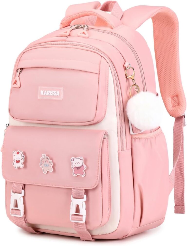 Girls Backpack, Kids Backpack for Girls with Anti-theft Back Pocket, Lightweight School Bookpack, Watrer Resistant, Bookbag for Elementary Primary School, Pink