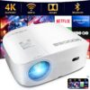 GooDee Smart 4K 1080P Projector - Video Projector with WiFi and Bluetooth, Movie Outdoor Projector for Home Theater Dolby Audio Zoom Portable Projector TV Stick, Netflix/Amazn Prime Video Certified