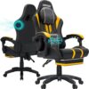 HOFFREE Gaming Chair Massage with Speakers Bluetooth and Footrest Big and Tall Video Game Chair for Heavy People 400lb with Massager for Adults Yellow and Black