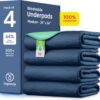 IMPROVIA® Washable Underpads, Heavy Absorbency Reusable Incontinence Pads for Kids, Adults, Elderly, and Pets - Waterproof Protection Floor Navy & Green (4 Pack - 34x36)