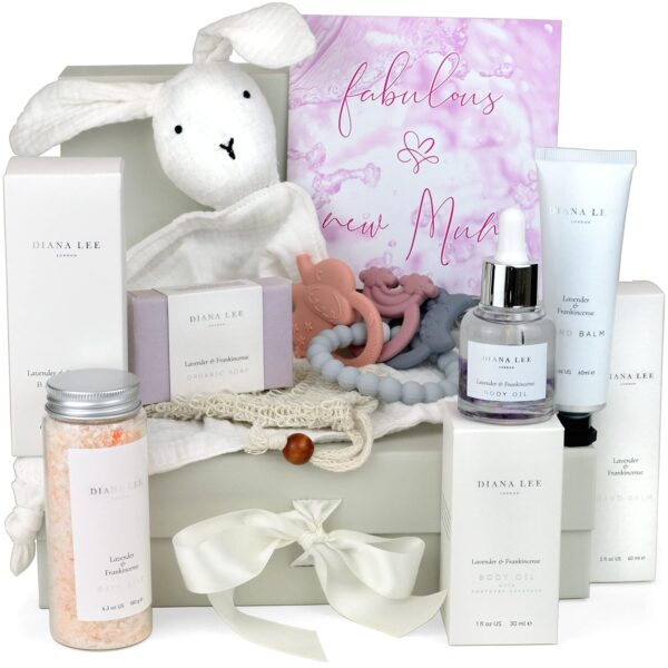 Jasmyn & Greene New Mom Gift Basket - 9 Luxury Baby Shower Gifts for Expecting Mommy To Be. Pregnant Moms Postpartum Kit Care Package. Newborn Baby Girl Gift Set with Pregnancy Spa Gifts for Women.
