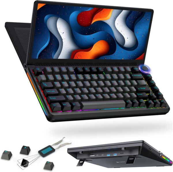 Kwumsy K3 Touchscreen Gaming Mechanical Keyboard - 82 Key Portable USB Wired RGB LED Backlit N-Key Compact Keyboard With 13" Foldable 0-90 Degree Portable Screen, Plug and Play for Wins Mac