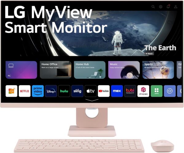 LG 27SR5BF-P 27-inch FHD (1920x1080) Smart Monitor with Streaming TV, webOS, Wireless Keyboard, Mouse, HDR10, IPS Display, webOS, Speaker, ThinQ App, Remote Control, Pink