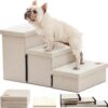 Love's cabin Dog Stairs for High Bed 18" H,Foldable Pet Stairs for Small Medium or Large Dogs Puppy with Storage for Bed or Couch, Cat Dog Steps Ramp with Zip up to 210 lbs(Beige,3 Steps no Condo)