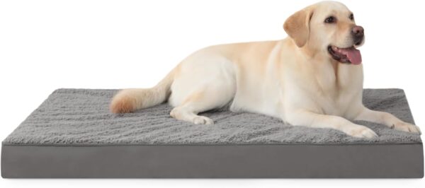 MIHIKK XL Dog Bed Waterproof Dog Beds Large Sized Dog Orthopedic Crate Bed with Removable Washable Cover Egg-Crate Foam Pet Pad Mat with Anti-Slip Bottom, 41 x 27 Inch, Dark Grey