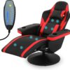 MoNiBloom Massage Gaming Recliner Chair with Speakers, Ergonomic Lumbar Neck Support and Armrests with Cup Holders, Swivel Gaming Chair for Adult Teen, Red