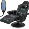 MoNiBloom Massage Video Gaming Recliner Chair Ergonomic High-Back PU Leather Gamer Chair with Neck Support and Footrest, Swivel Game Couch Single Sofa Theater Seating w/Speakers and Cupholders, Grey