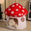 Mushroom Cat Bed Chocolate Cookie Cat Beds for Indoor Cats Mushroom Cow Shape Cat Cave Bed Cat Tent with Removable & Washable Cushion Pillow Cat House Bed for Cats Small Dogs ﻿
