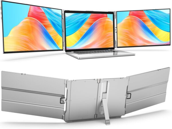Oiiwak 16 Inch Portable Triple Monitor for 15-17.3" Laptop, 16" FHD 1200P Frameless Al Alloy Triple Screen Laptop Monitor Extender, Laptop Screen Extender for Mac/Windows, Powered by HDMI/USB