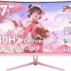 Pink 27 inch Curved Gaming Monitor 180Hz,QHD 1080P,1800R LED Display,Pink Computer Monitor,1ms (MPRT),FreeSync,Eye-Care Technology, DP, HDMI Port for Gaming Home Office,VESA(75mm*75mm)