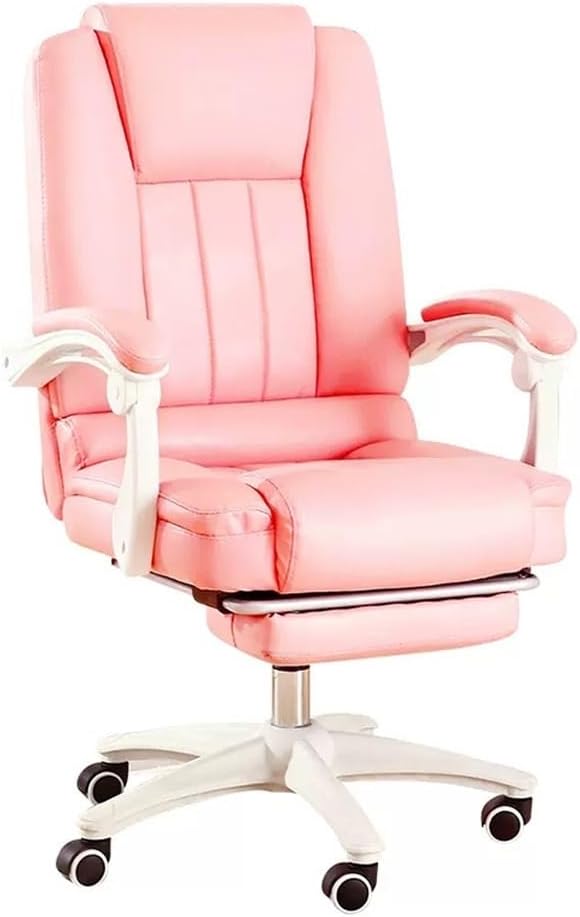 Pink Ergonomic Office Chair with Adjustable Headrest Footrest Reclining Backrest 360 Swivel Gaming Computer Desk Chair for Home Office