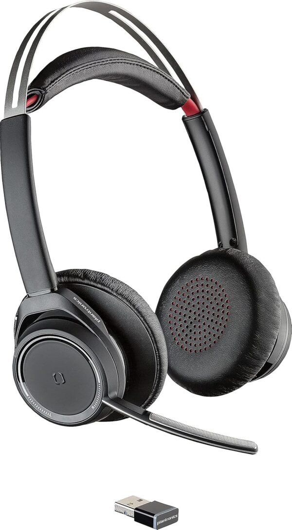 Plantronics - Voyager Focus UC with Charge Stand (Poly) - Bluetooth Dual-Ear (Stereo) Headset with Boom Mic - USB-A PC/Mac Compatible - Active Noise Canceling-Works with Teams (Certified), Zoom & more