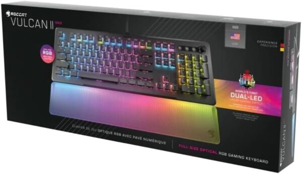 ROCCAT Vulcan II Max – Optical-Mechanical PC Gaming Keyboard, with Customizable RGB Illuminated Keys and Palm Rest, Titan II Smooth Linear Switches, Aluminum Plate, 100 M Keystroke Durability - Black