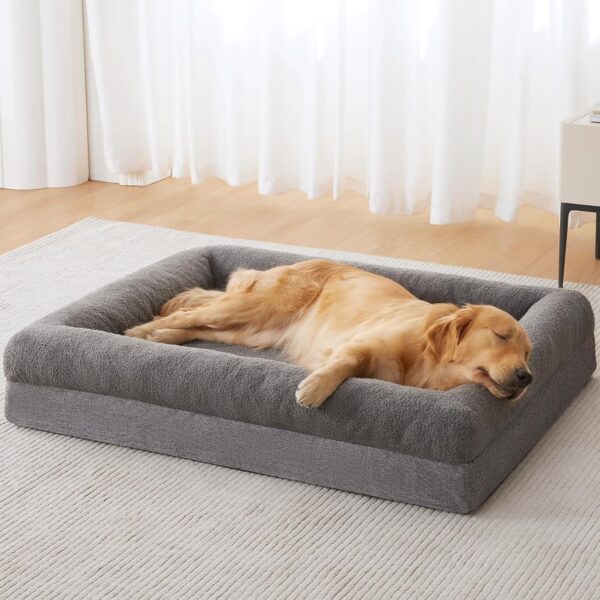 RRPETHOME Washable Dog Bed Medium Size Dog Couch, Orthopedic Pet Beds with Removable Cover, Waterproof Pet Bed with Bolsters, Dogs Sofa Bed with Non Slip Bottom, Medium, Grey