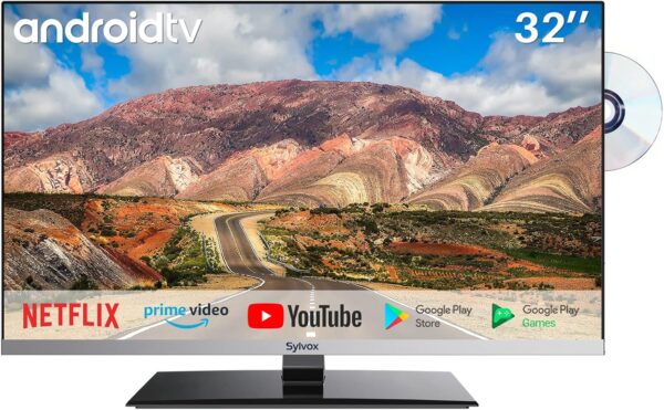 SYLVOX Smart RV TV, 32 inch TVs with DVD Player Built-in, 12 Volt for RV Camper 1080P FHD, Android Smart Free Download APPs, Support WiFi Bluetooth, 2 HDMI & 2 USB, AC/DC Powered, Frameless Design