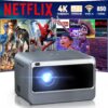 Smart Projector Wifi Bluetooth Outdoor: [Netflix Licensed&YT/Prime Video] 4K Support Movie Projector Built in App Dolby Audio 400" Zoom Indoor Home Ceiling Portable Projector with iOS/Android/Win/HDMI