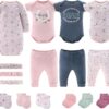 The Peanutshell Baby Layette Gift Set for Girls - 16 Piece New Born Girl Gift Set, Baby Clothes, 0-9 Months - Prairie Floral