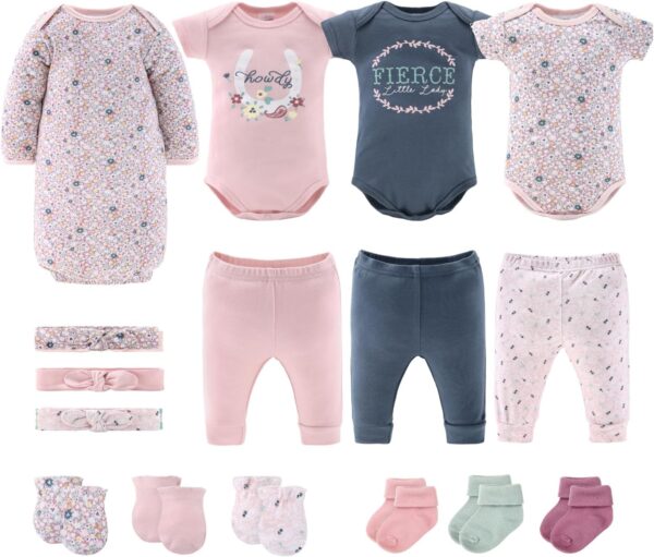 The Peanutshell Baby Layette Gift Set for Girls - 16 Piece New Born Girl Gift Set, Baby Clothes, 0-9 Months - Prairie Floral