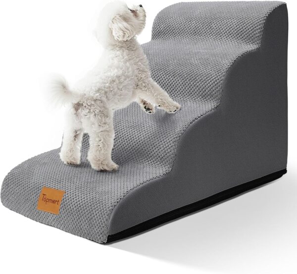 Topmart Dog Stairs for Small Dogs, 4-Step, 19.7”H, Dog Steps for High Beds Couches with All-Round Waterproof Cover, Non-Slip Sturdy Dog Ramp for Old Cats, Injured Pet