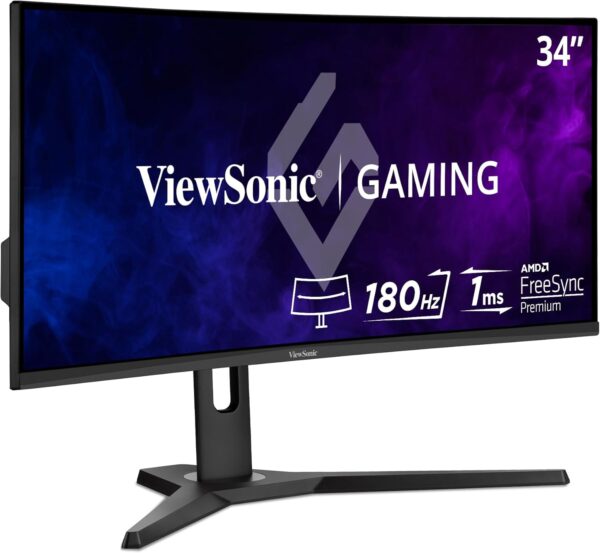 ViewSonic VX3418-2KPC 34 Inch 21:9 Curved 1440p 1ms 180Hz Gaming Monitor with FreeSync Premium, Eye Care, HDMI and Display Port